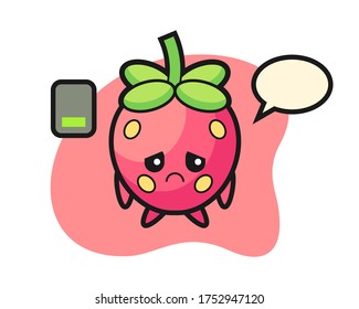 Strawberry cartoon doing a tired gesture