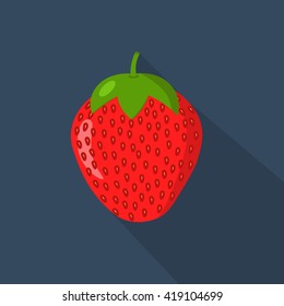Strawberry cartoon flat icon. Dark blue background. Vector illustration.