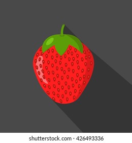 Strawberry cartoon flat icon. Dark background. Vector illustration.