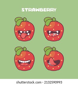 Caricatura de fresa. ilustración vectorial de fruta fresca. con diferentes expresiones de boca. tira cómica