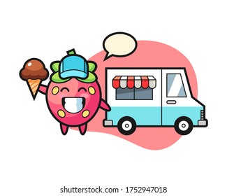 Strawberry cartoon with ice cream truck
