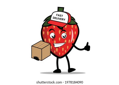 Strawberry Cartoon mascot or character as a delivery courier officer