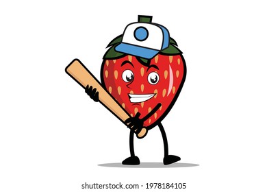 Strawberry Cartoon mascot or character holding a baseball bat as the mascot of the baseball team