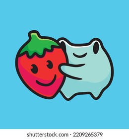 Strawberry Cartoon Mascot Vector Design Flat Cute Smile Expression