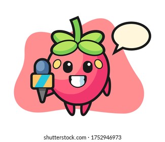 Strawberry cartoon as a news reporter