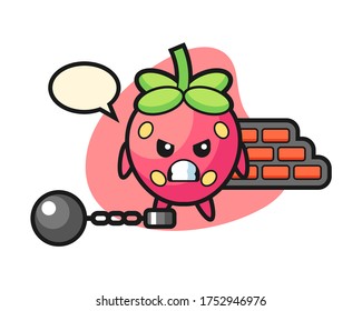 Strawberry cartoon as a prisoner