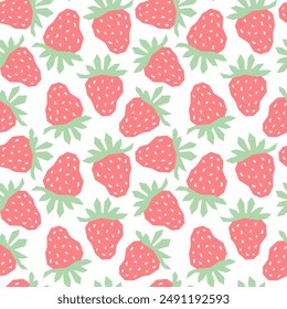 Strawberry cartoon seamless pattern isolated on white background. Strawberry geometric print for fabric, paper, design.