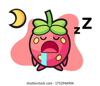 Strawberry cartoon sleeping mascot character