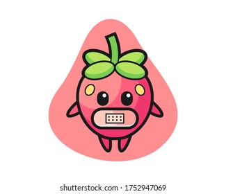 Strawberry cartoon with tape on mouth