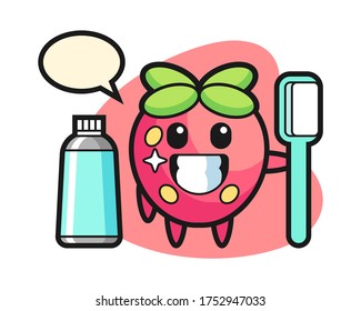 Strawberry cartoon with a toothbrush