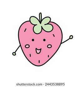 Strawberry cartoon. Vector illustration in doodle style