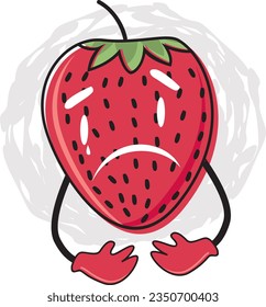 strawberry cartoon vector illustration,look sad and crying.Good for logo,animation,mascot