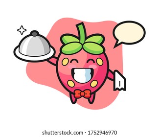 Strawberry cartoon as a waiters