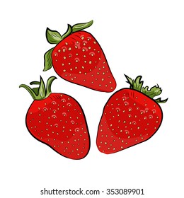 Strawberry cartoon.vector illustration.three strawberries
