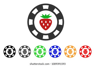 Strawberry Casino Chip icon. Vector illustration style is a flat iconic strawberry casino chip symbol with grey, yellow, green, blue, red, black color variants.