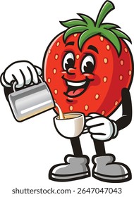 O desenho animado do personagem morango está sendo um barista