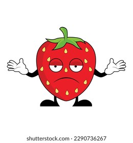 Strawberry character cartoon with confused gesture. Suitable for poster, banner, web, icon, mascot, background