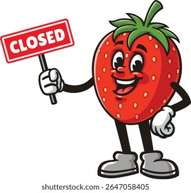 Strawberry karakter cartoon met een gesloten teken