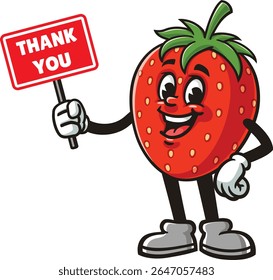 Strawberry karakter cartoon met een bedankje teken
