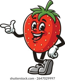 Strawberry character cartoon with an idea or pointing finger
