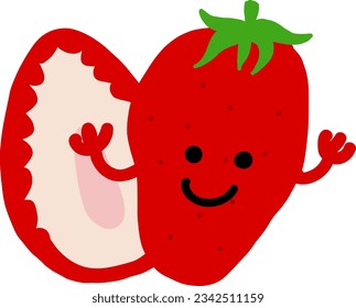 Strawberry character colored flat illustration. Vector icon.Hands can move.