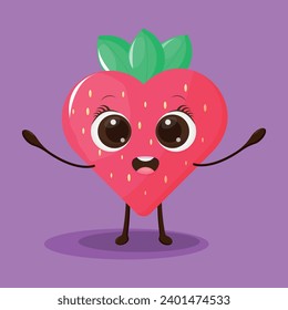Strawberry character design. Cartoon vector illustration of strawberry on purple background	