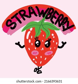 Strawberry character with funny  Happy cute cartoon face