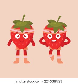 strawberry character icon set. hand drawn strawberry character vector