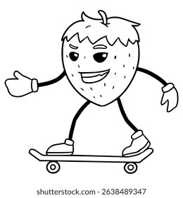 strawberry character illustration hand drawn outline vector