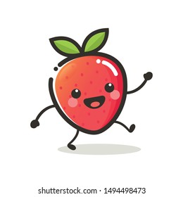 Mascota del personaje de fresa.  Vector de icono simple y vegetal