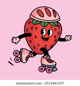 Strawberry Character Roller Skating Illustration
