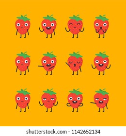 Strawberry character set different options and emotions. Vector Illustration.