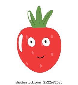 Strawberry character simple emoticon isolated on white background