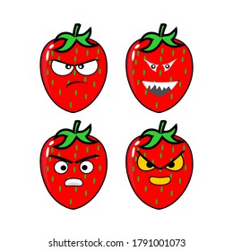 Vector de caracteres de fresa. Mascota de dibujos animados Cute berry, fruta linda y expresión en fondo blanco, icono vector