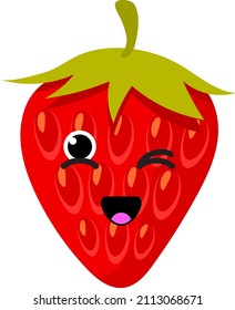 Strawberry character. Wink eye expression on red berry face