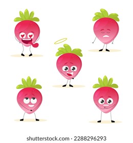 Strawberry. Strawberry characters. Character expression of emotion. Strawberry fruit. Vector illustration.


