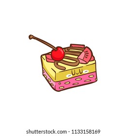 strawberry cheese cake vector illustration