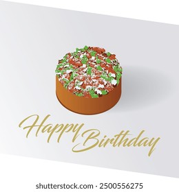 Strawberry cheesecake with lime, mint leaf topping, velvet birthday cake, cookies base, creamy cake, brown, coffee, chocolate, cream, grey layer background, sweet dessert, congratulate, birthday card