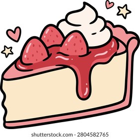 Strawberry cheesecake slice illustration with whipped cream cheesecake strawberry illustration delicious whimsical celebration culinary strawberrysauce colorful sweettooth bakedgood