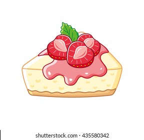 Strawberry cheesecake slice isolated.