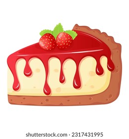 Strawberry cheesecake, sweet pastries isolated on white background.