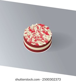 Strawberry cheesecake, velvet birthday cake, cookies base, creamy cake, grey background, sweet dessert, congratulate, birthday card