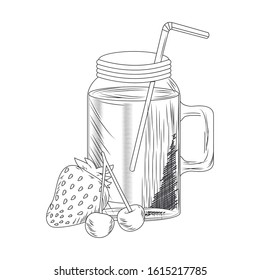 strawberry and cherries smoothie jar icon over white background, vector illustration