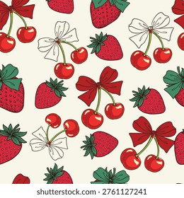 Strawberry Cherry Bow Seamless Pattern all over print Design