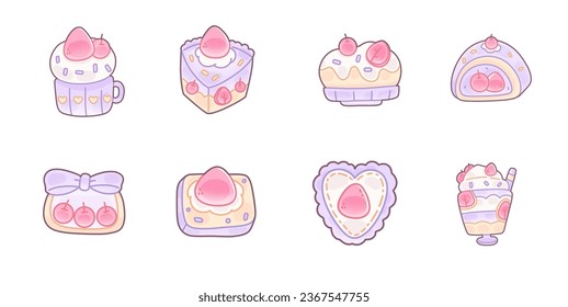 Strawberry Cherry Cake Cute Style Png
