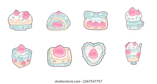 Strawberry Cherry Cake Cute Style Png