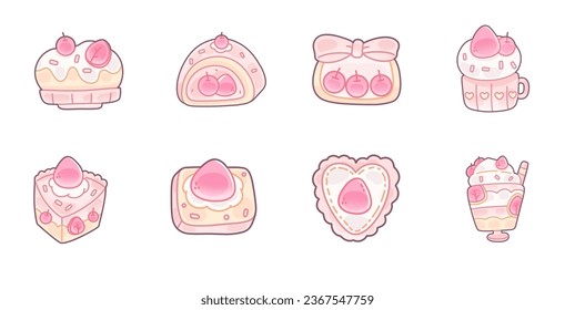 Strawberry Cherry Cake Cute Style Png