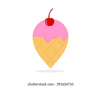 strawberry cherry ice cream marker pin path vector image