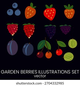 Strawberry, cherry and plum vector illustration.