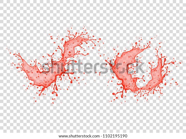 Strawberry, cherry, raspberry or  tomato juice \
splash and drops isolated on transparent background. Realistic\
vector texture.